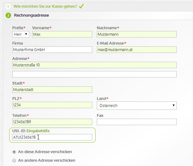 Vat Nummer eintippen