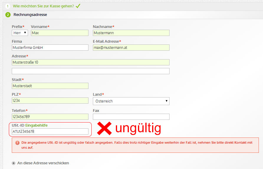 VAT-Nummer ung&uuml;ltig